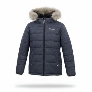 Columbia Dark Blue Puffer Jacket with Faux Fur Hood